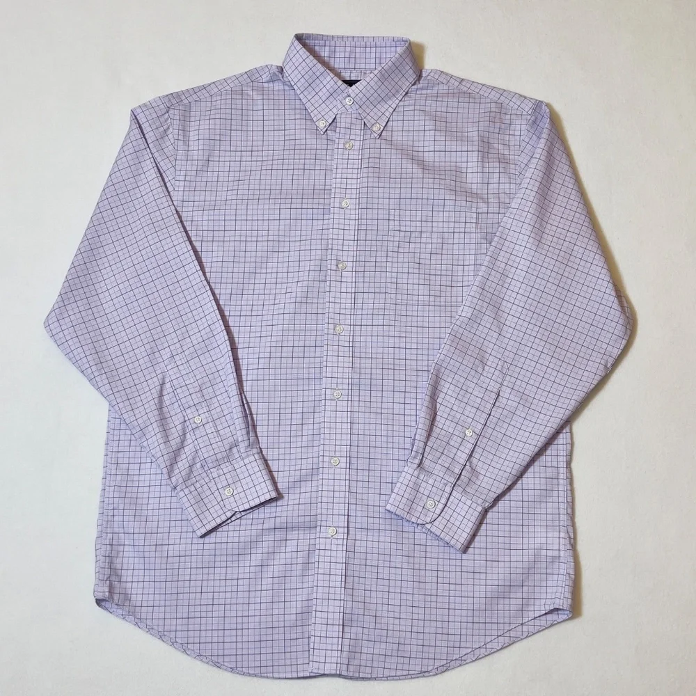Jos A Bank Traveler Men'sTraditional Fit Lavender Check Shirt Size 16/34 - Picture 3 of 14